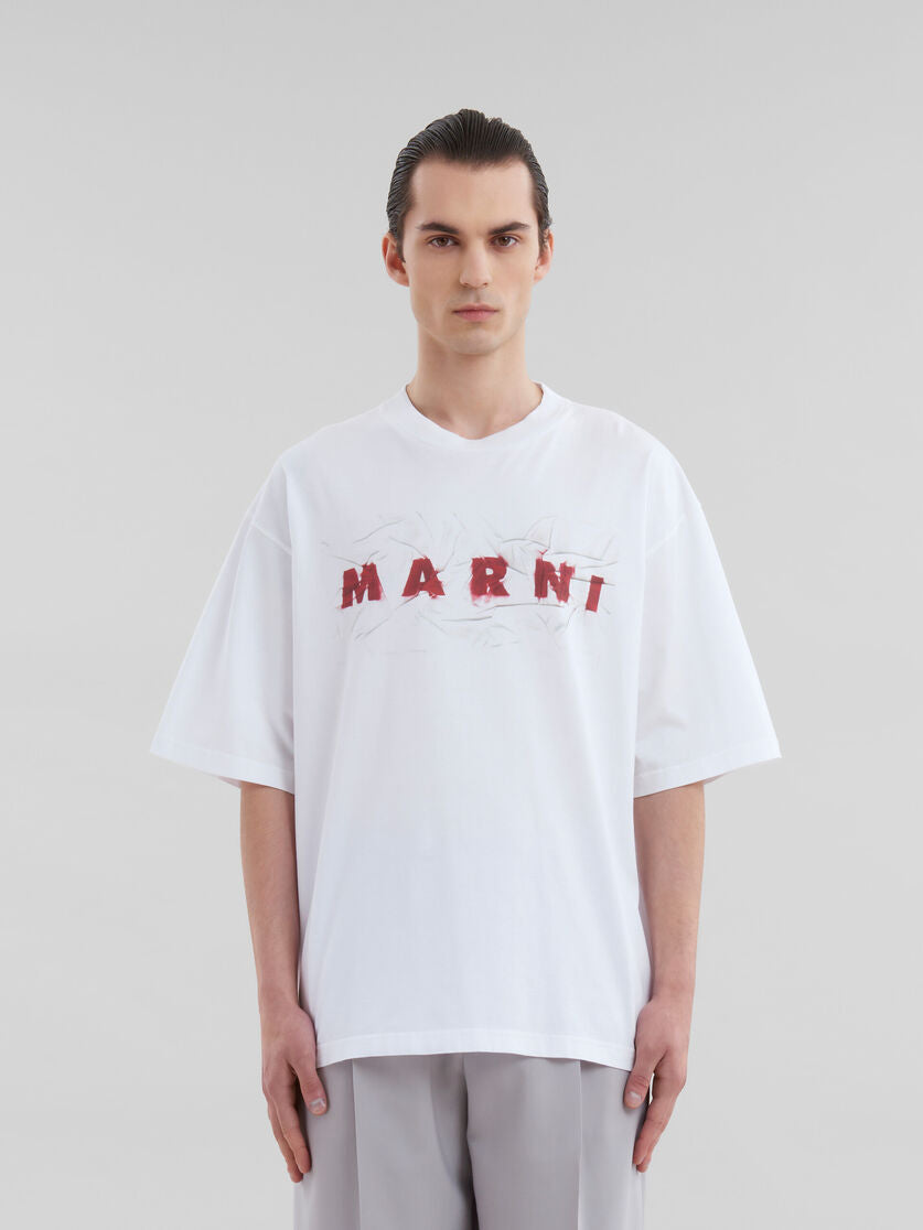 MARNI WRINKLED MARNI LOGO T-SHIRT (WHT/RED)