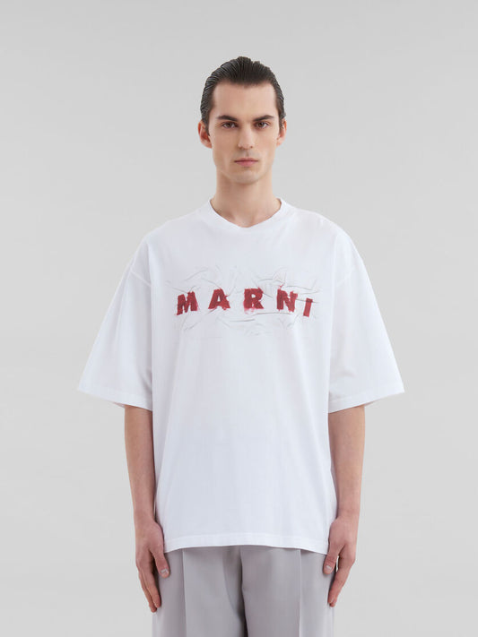 MARNI WRINKLED MARNI LOGO T-SHIRT (WHT/RED)