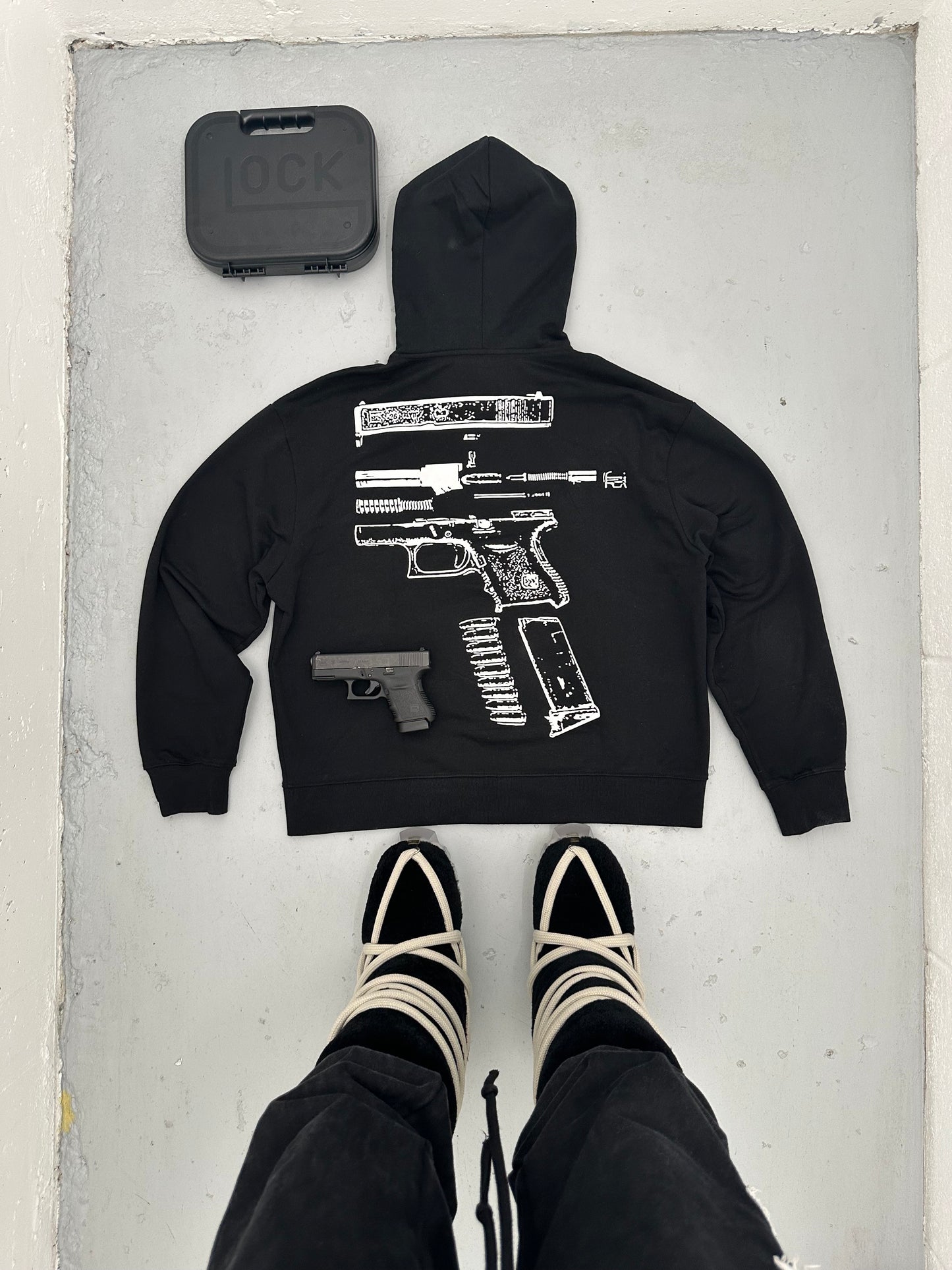 IN GLOCK WE TRUST ZIP UP HOODIE (BLACK)