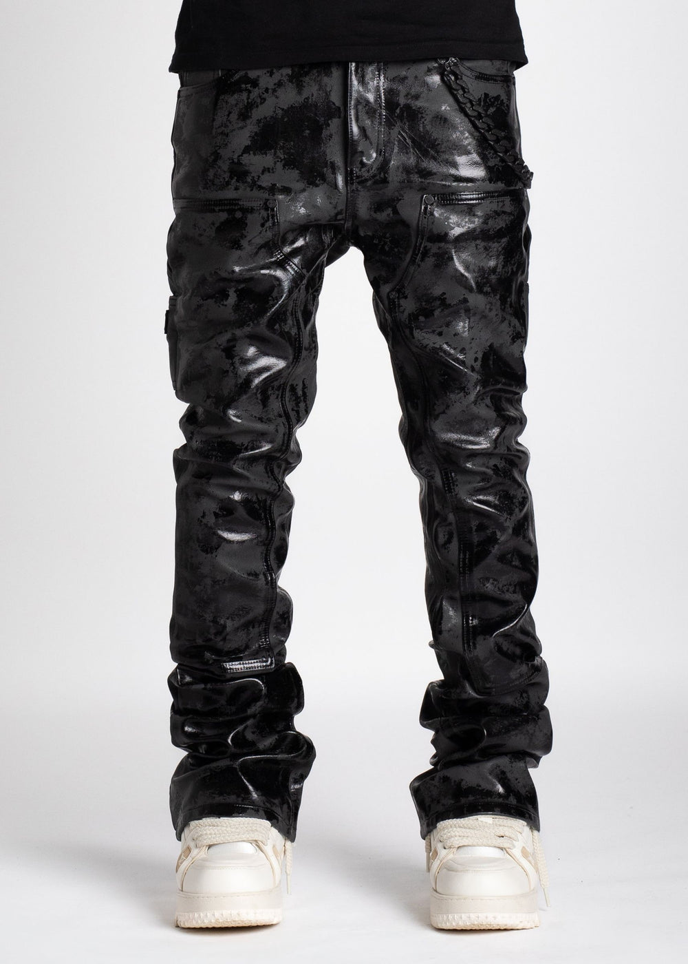 GUAPI JET BLACK LEATHER CARPENTER DENIM