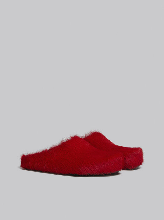 MARNI RED LONG HAIR CALFSKIN FUSSBETT SABOT