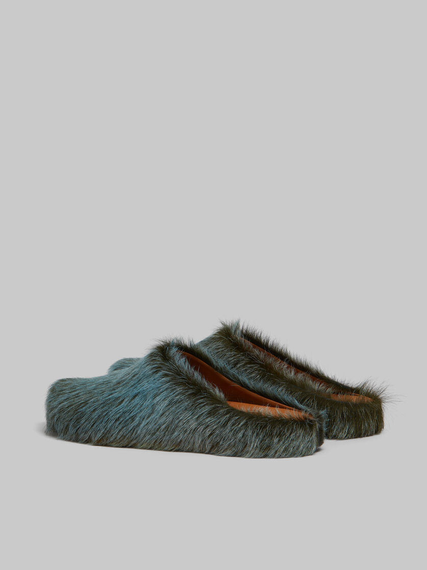 MARNI BLUE-GREY LONG HAIR CALFSKIN FUSSBETT SABOT