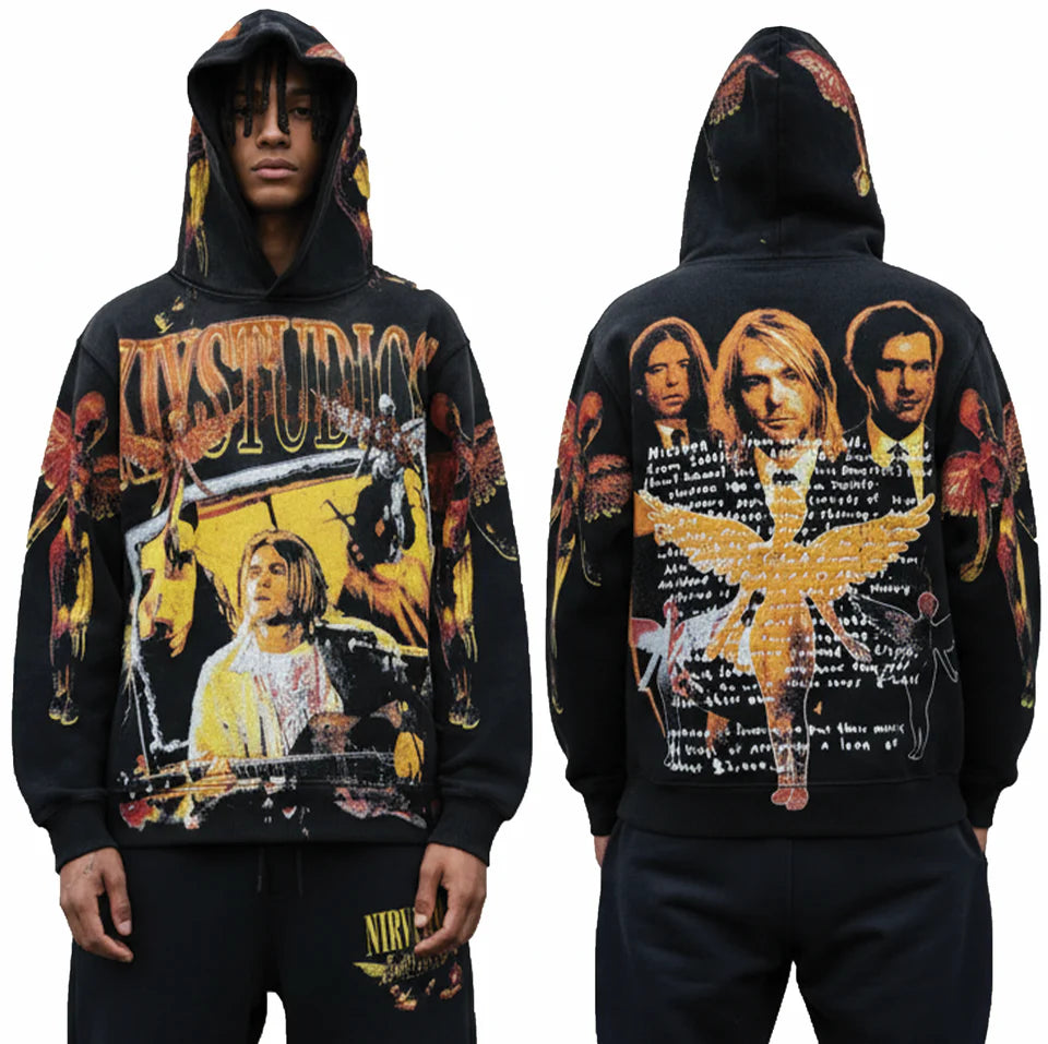 KOOL KIY "NEVERMIND" FADED BLACK HOODIE