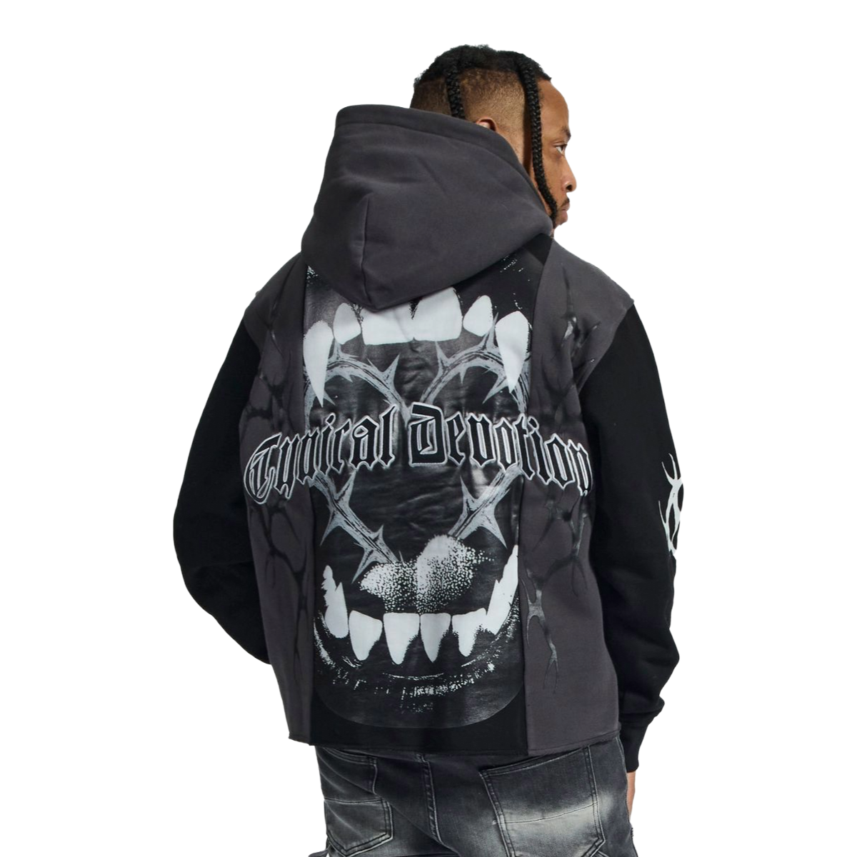 SH “DEVOTED” SPLIT HOODIE (BLACK/CHARCOAL)