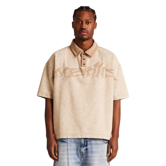 EMBELLISH LOGO POLO TEE - TAN