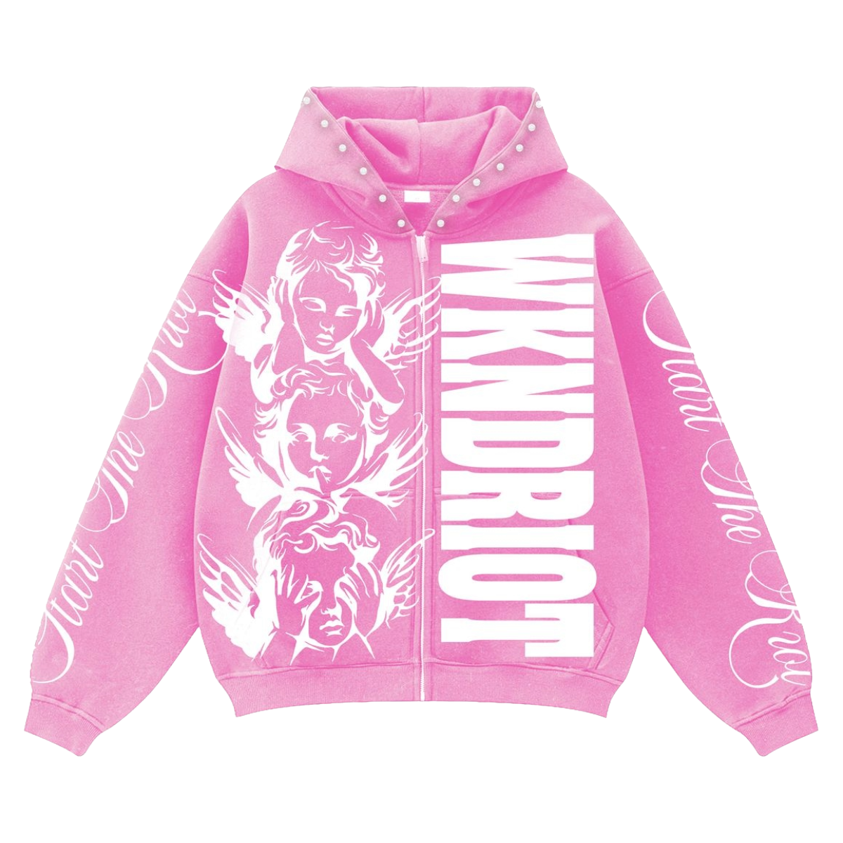 WKND RIOT START THE RIOT HOODY (RHINESTONES) - PINK