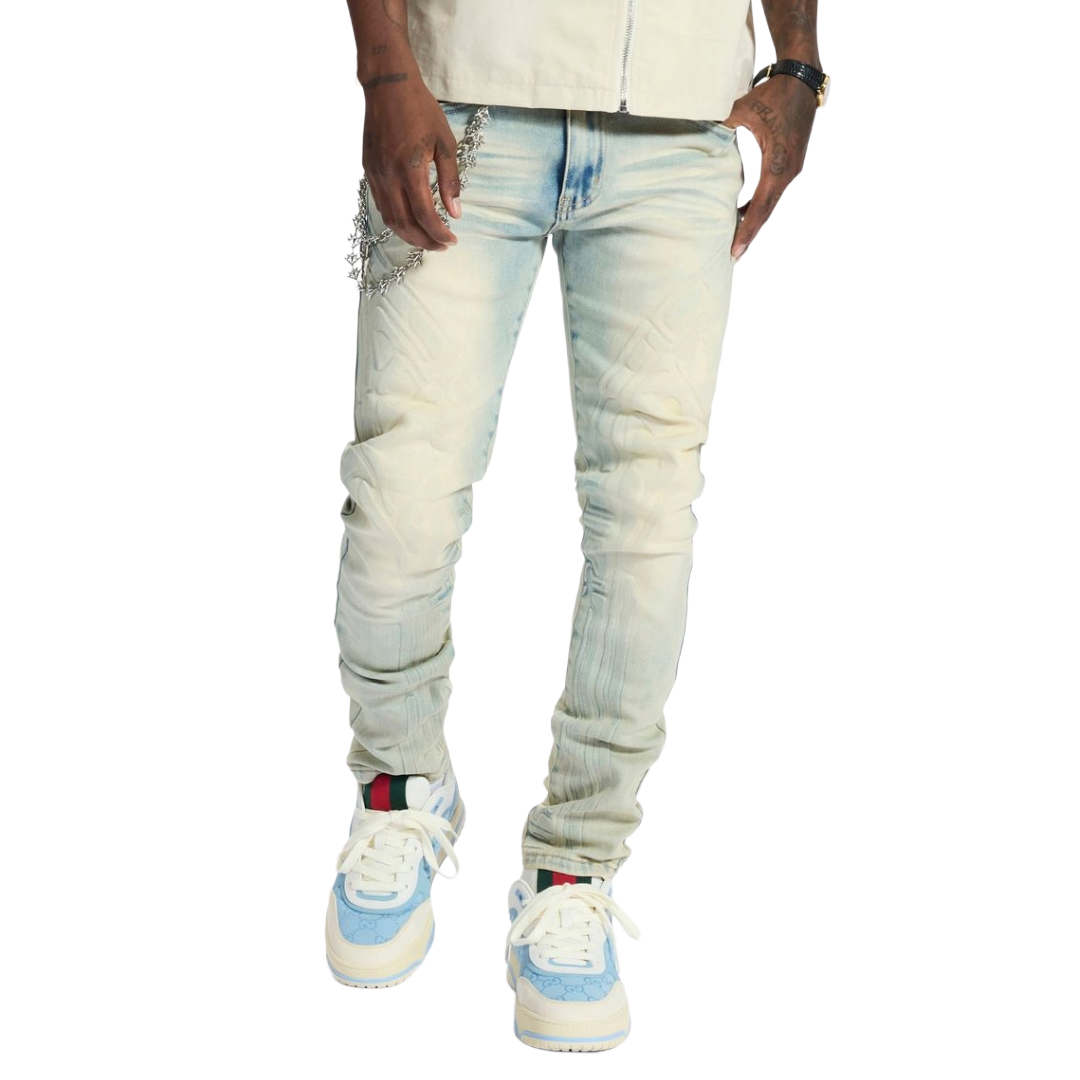 MELEE "MUSASHI" EMBOSSED JEANS (CLOUD WASH)