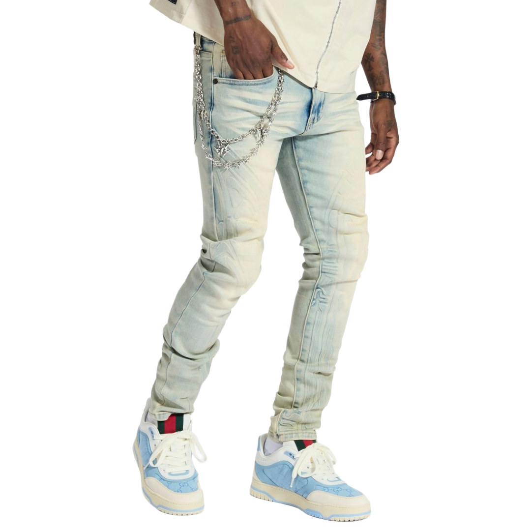 MELEE "MUSASHI" EMBOSSED JEANS (CLOUD WASH)