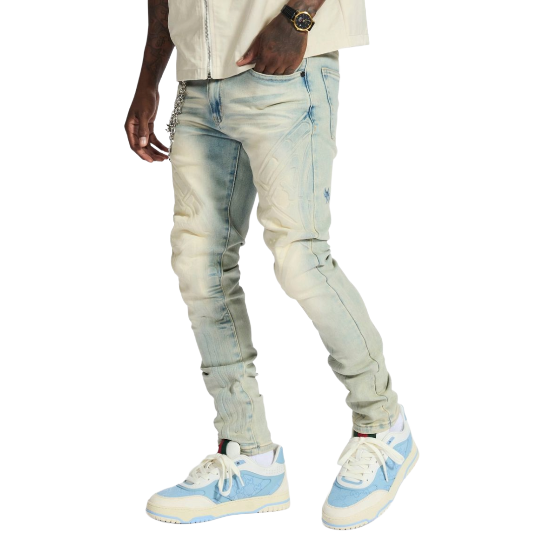 MELEE "MUSASHI" EMBOSSED JEANS (CLOUD WASH)