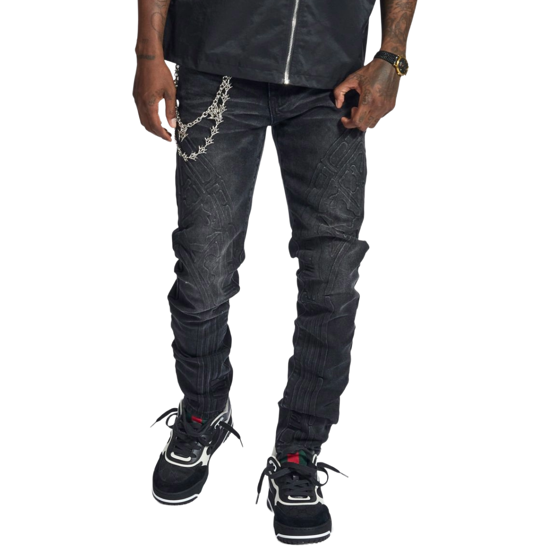 MELEE "MUSASHI" EMBOSSED JEANS (BLACK WASH)