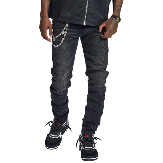 MELEE "MUSASHI" EMBOSSED JEANS (BLACK WASH)