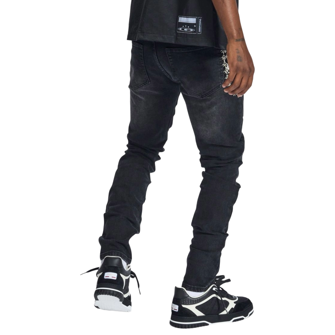 MELEE "MUSASHI" EMBOSSED JEANS (BLACK WASH)