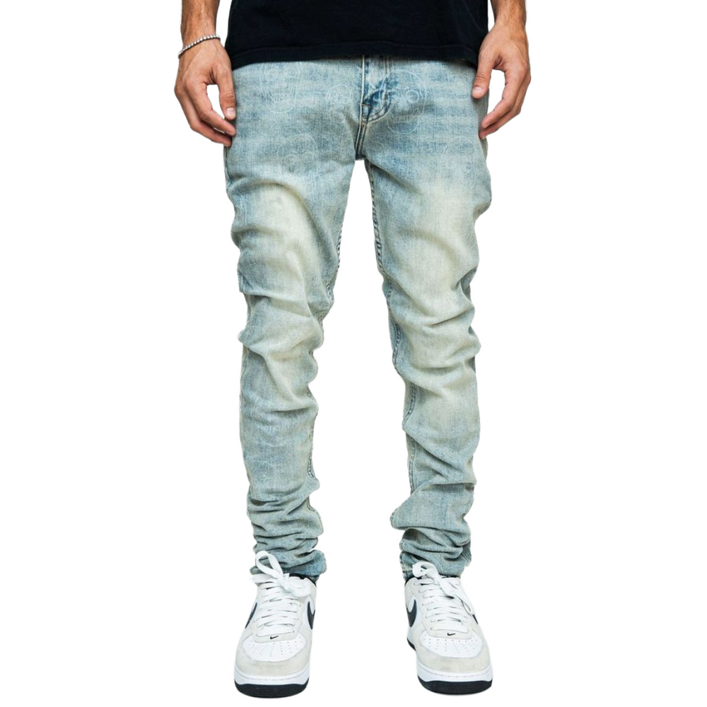 PD "SKULLS" BLUE SKINNY DENIM