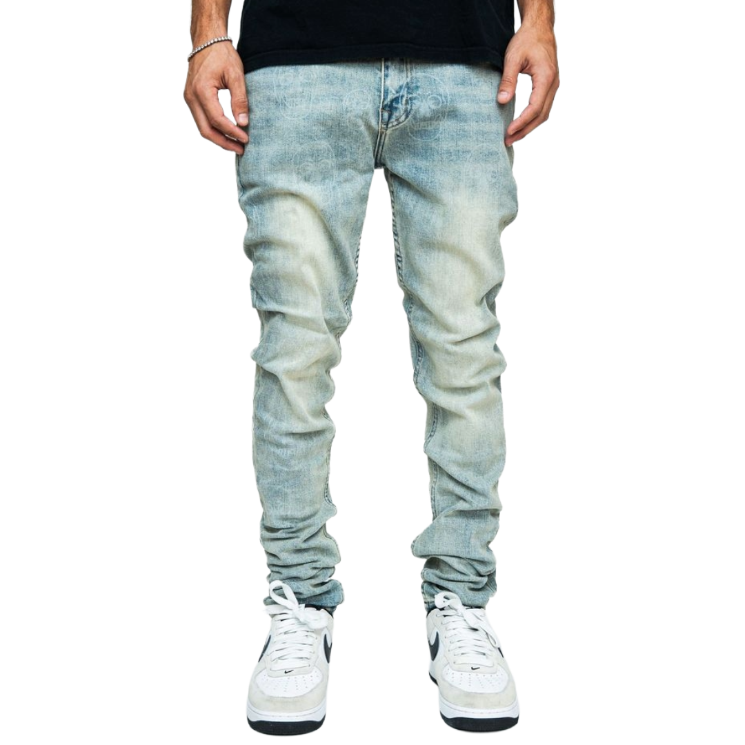 PD "SKULLS" BLUE SKINNY DENIM