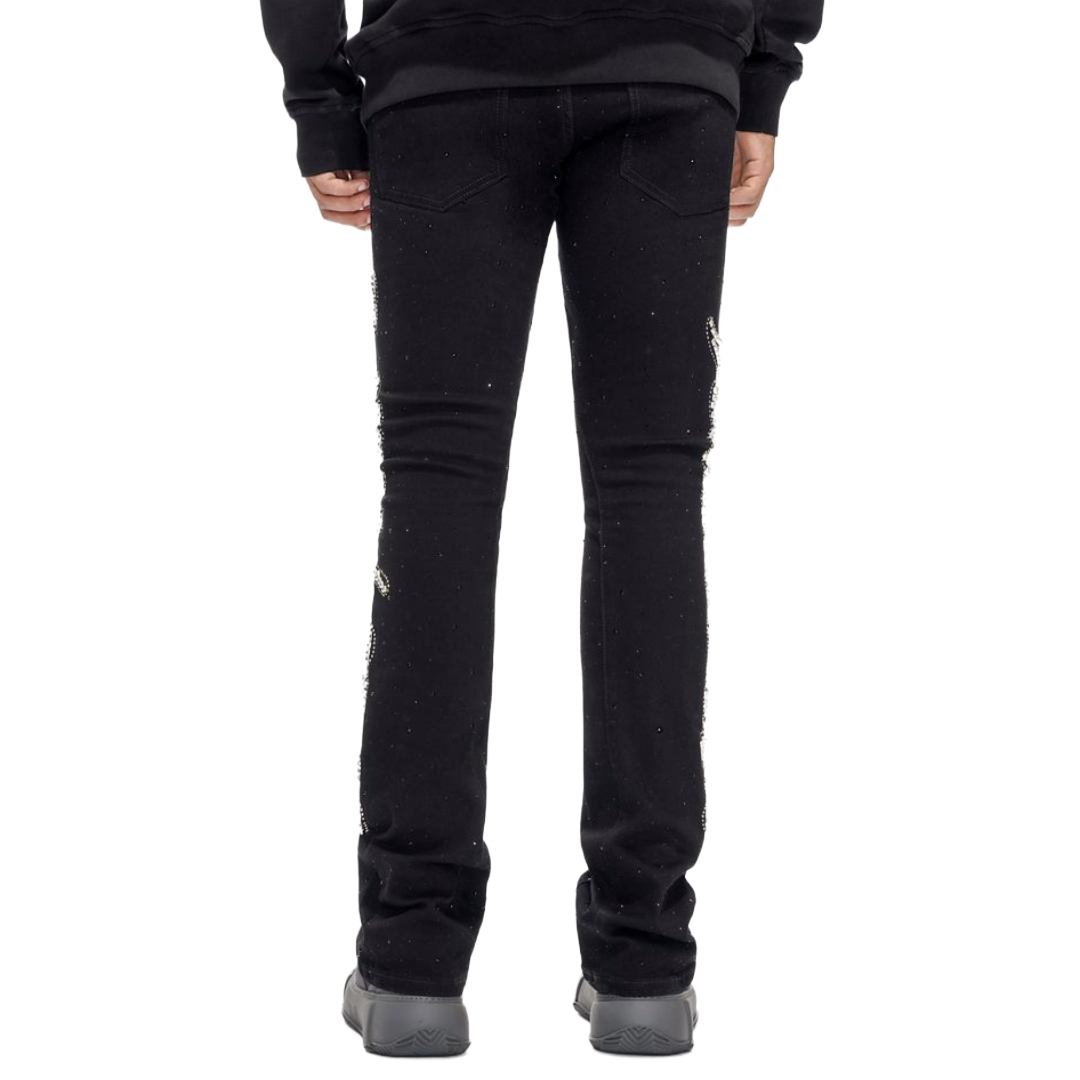 VALABASAS "LATTICE" BLACK STACKED FLARE JEAN