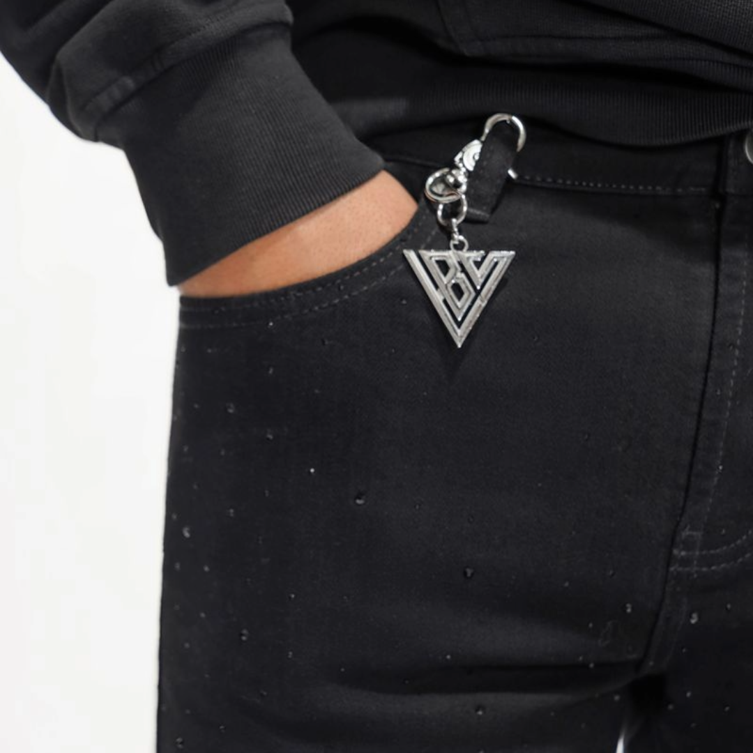 VALABASAS "LATTICE" BLACK STACKED FLARE JEAN