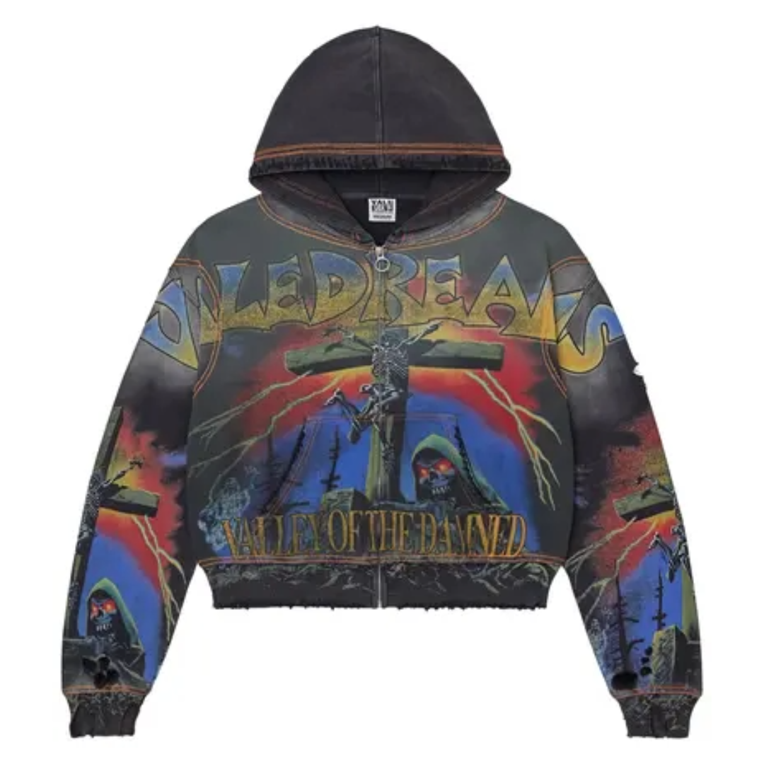 VALE DAMMED BIG ZIP-UP HOODIE - BLACK