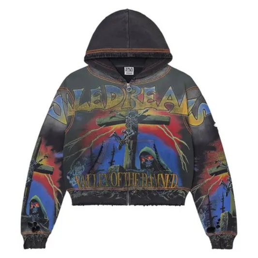 VALE DAMMED BIG ZIP-UP HOODIE - BLACK