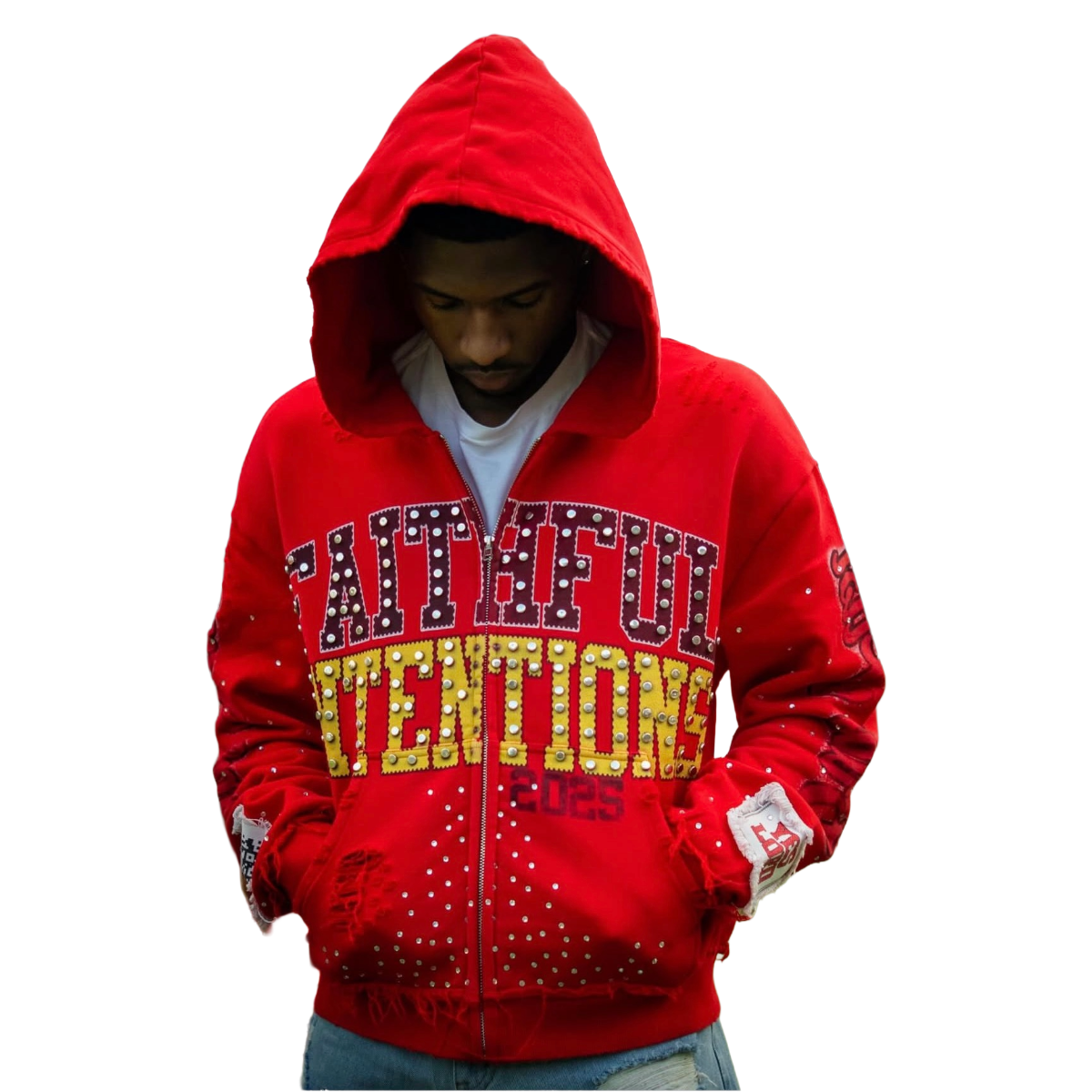 FAITHFUL INTENTIONS RED ZIP-UP HOODIE