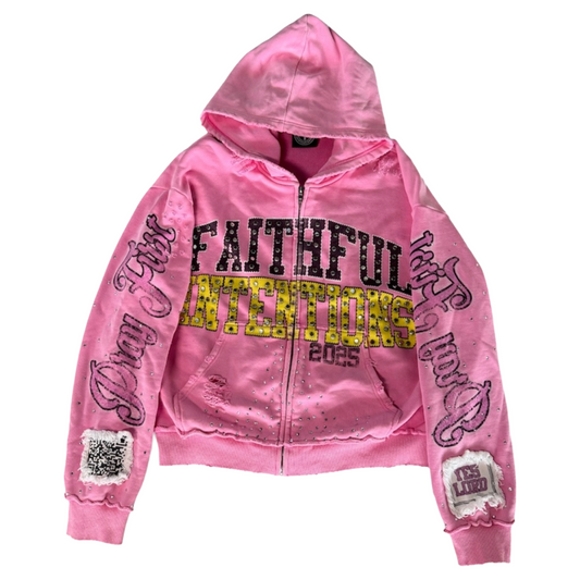 FAITHFUL INTENTIONS PINK ZIP-UP HOODIE