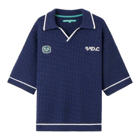 VDL SOLIS KNIT POLO - BLUE (CASHMERE BLEND)