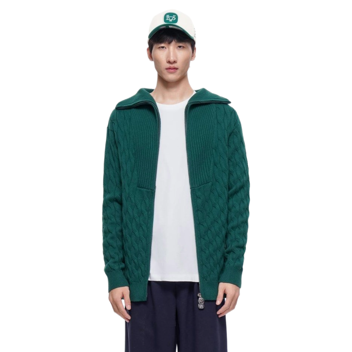 VDL DOMUS CABLE KNIT JACKET - GREEN