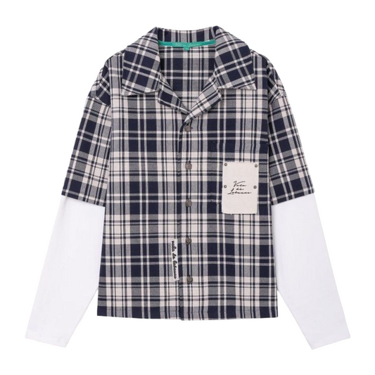 VDL LUZ PLAID BUTTON DOWN - BLUE / WHITE (COTTON BLEND)