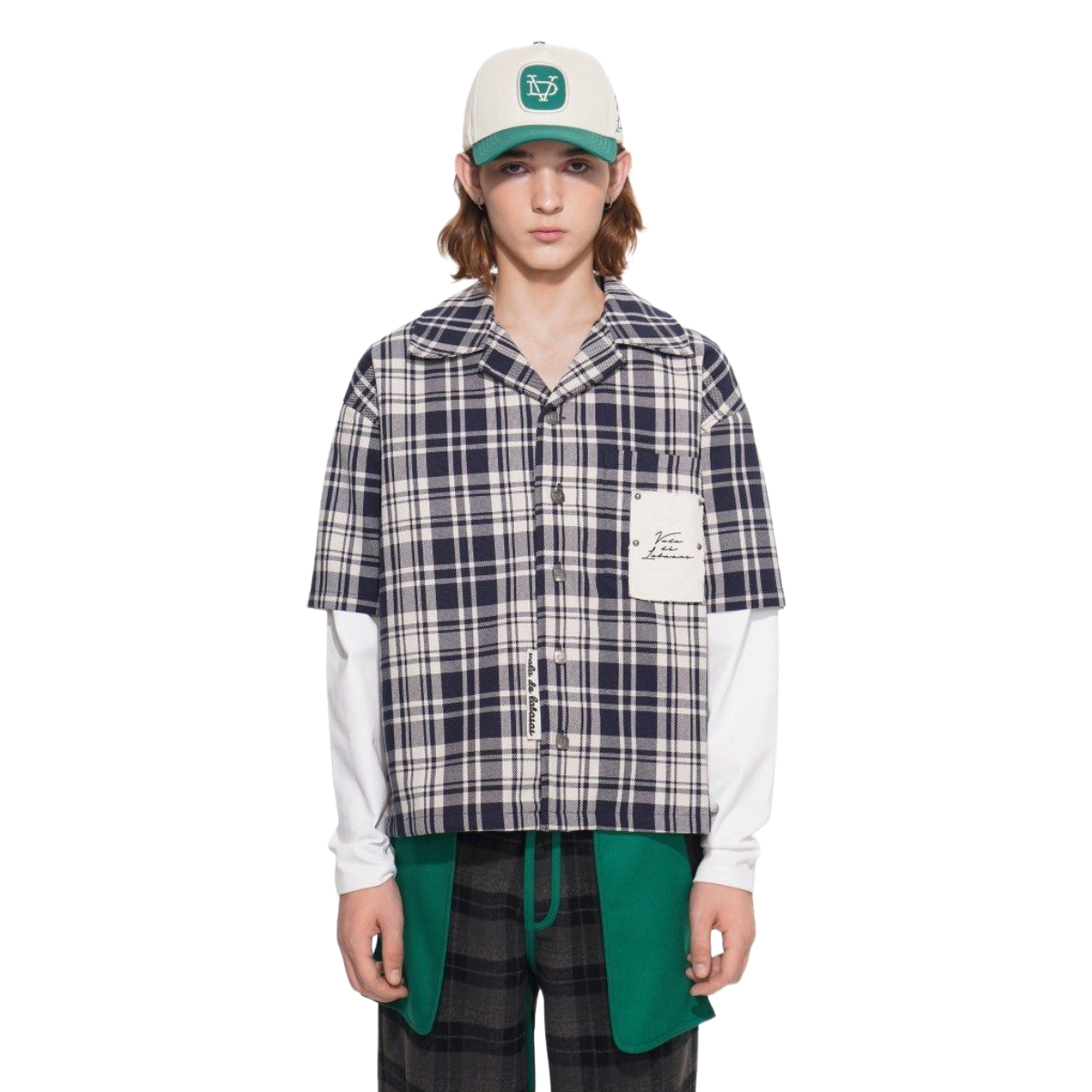 VDL LUZ PLAID BUTTON DOWN - BLUE / WHITE (COTTON BLEND)