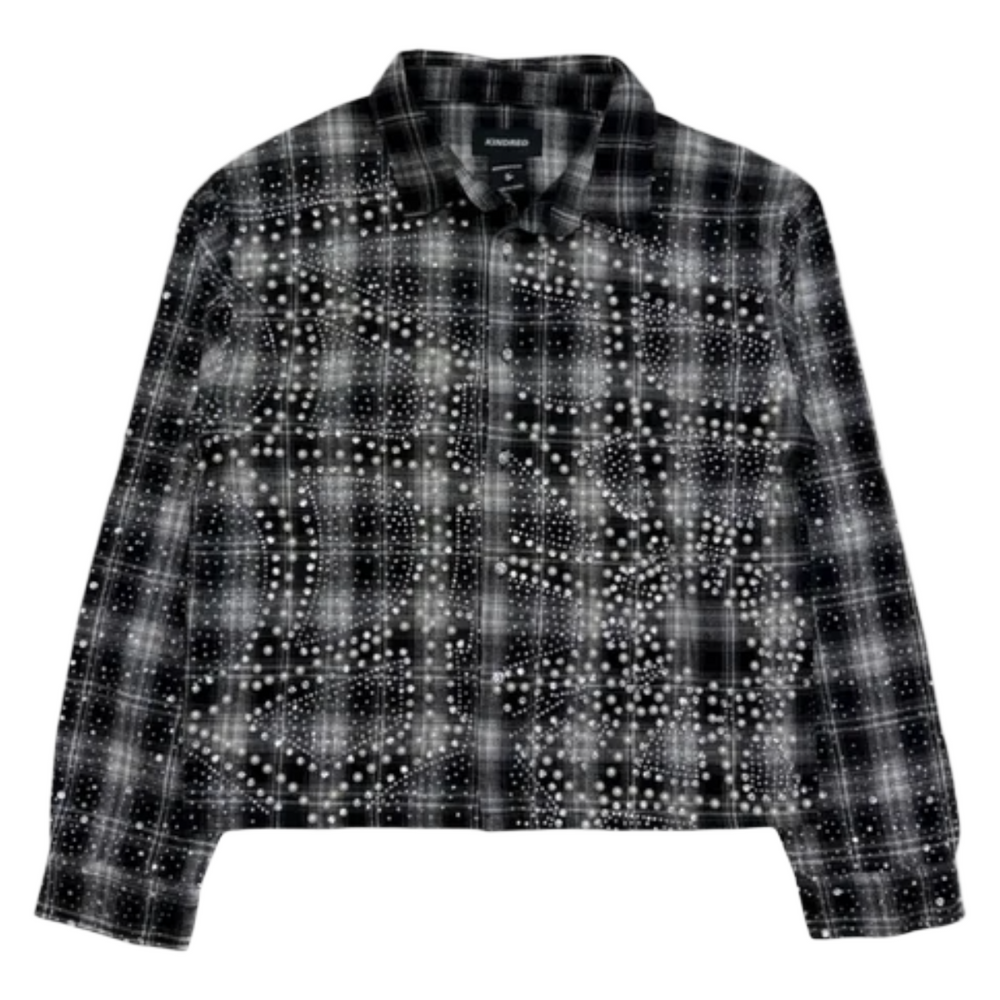PREMIUM RHINESTONE & PEARL BLACK FLANNEL