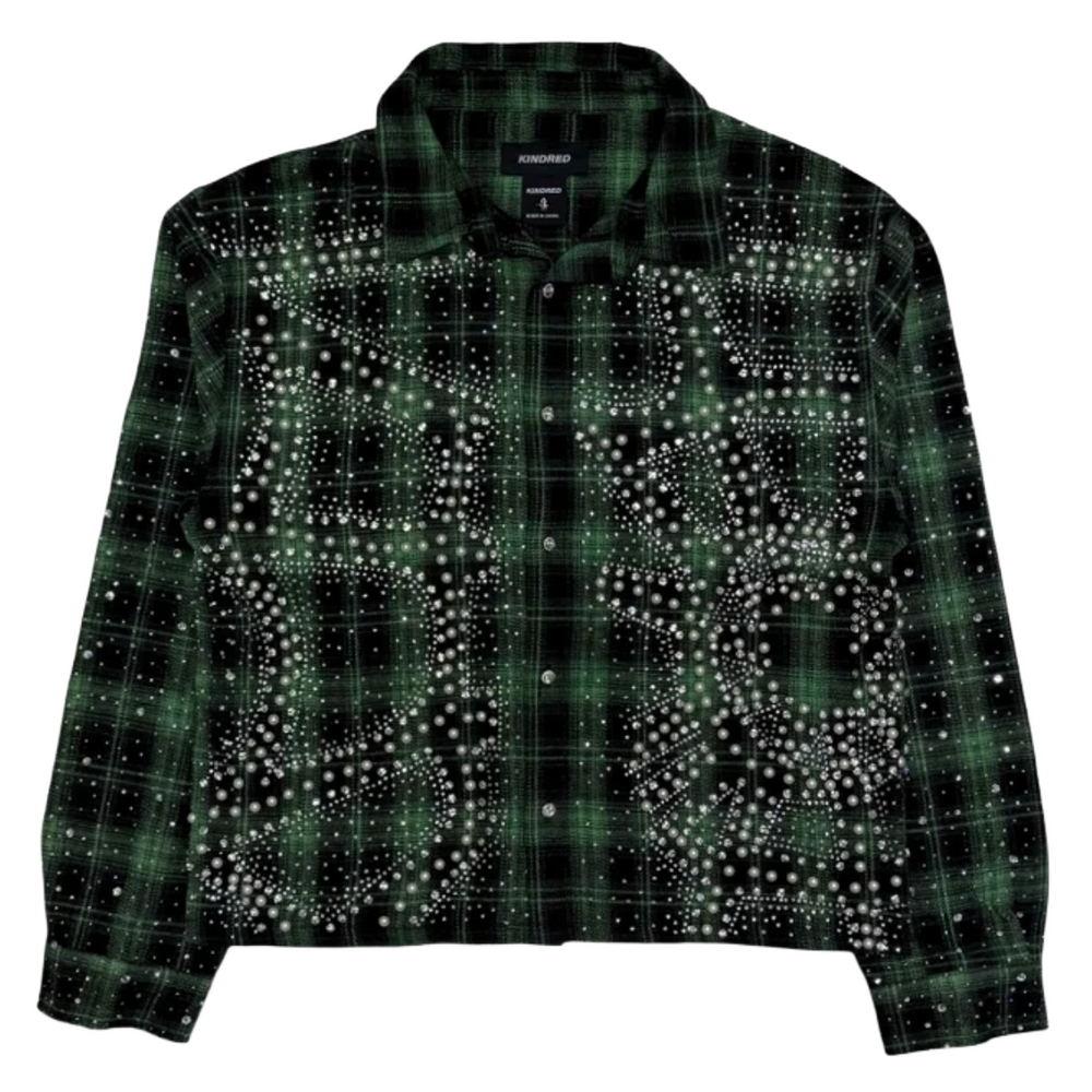 PREMIUM RHINESTONE & PEARL GREEN FLANNEL
