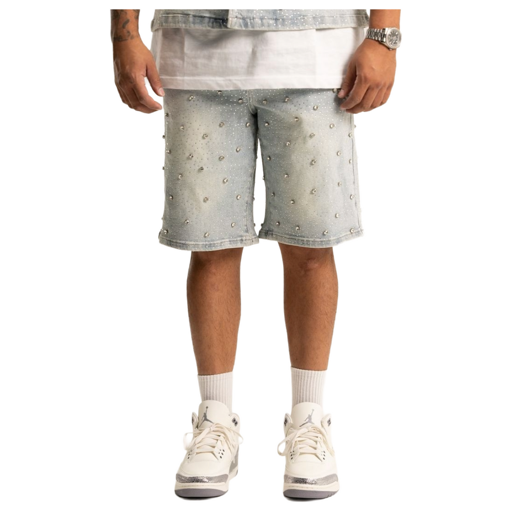 RVR 'EMBELLISHED' BLUE DENIM SHORTS