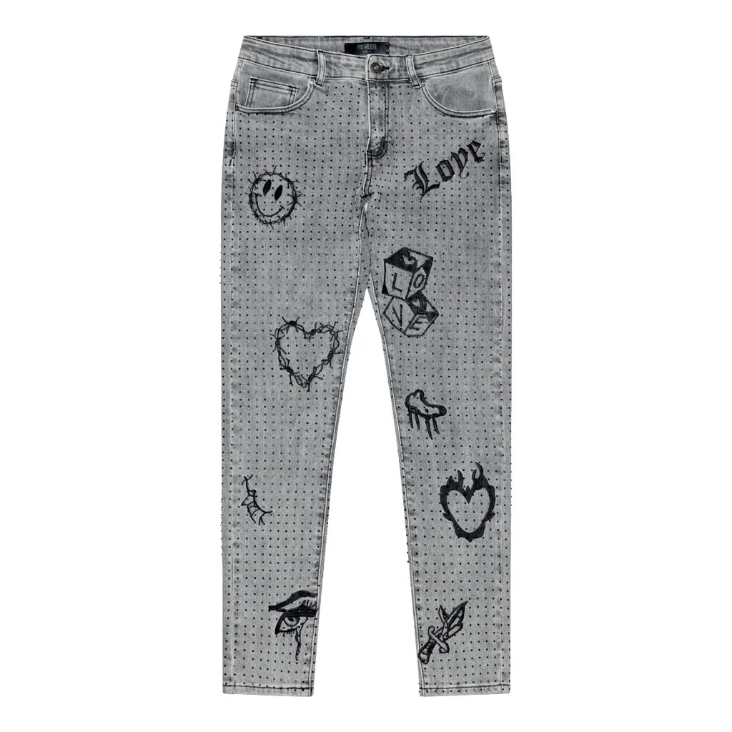 RVR "THORNED HEARTS" LIGHT GREY DENIM