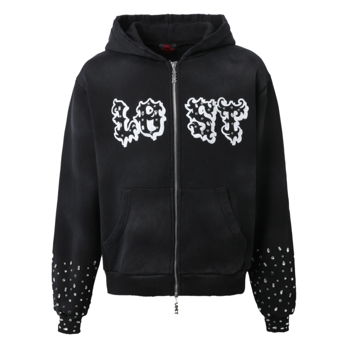 LOST INTRICACY WASHED BLACK PATCH ZIP UP