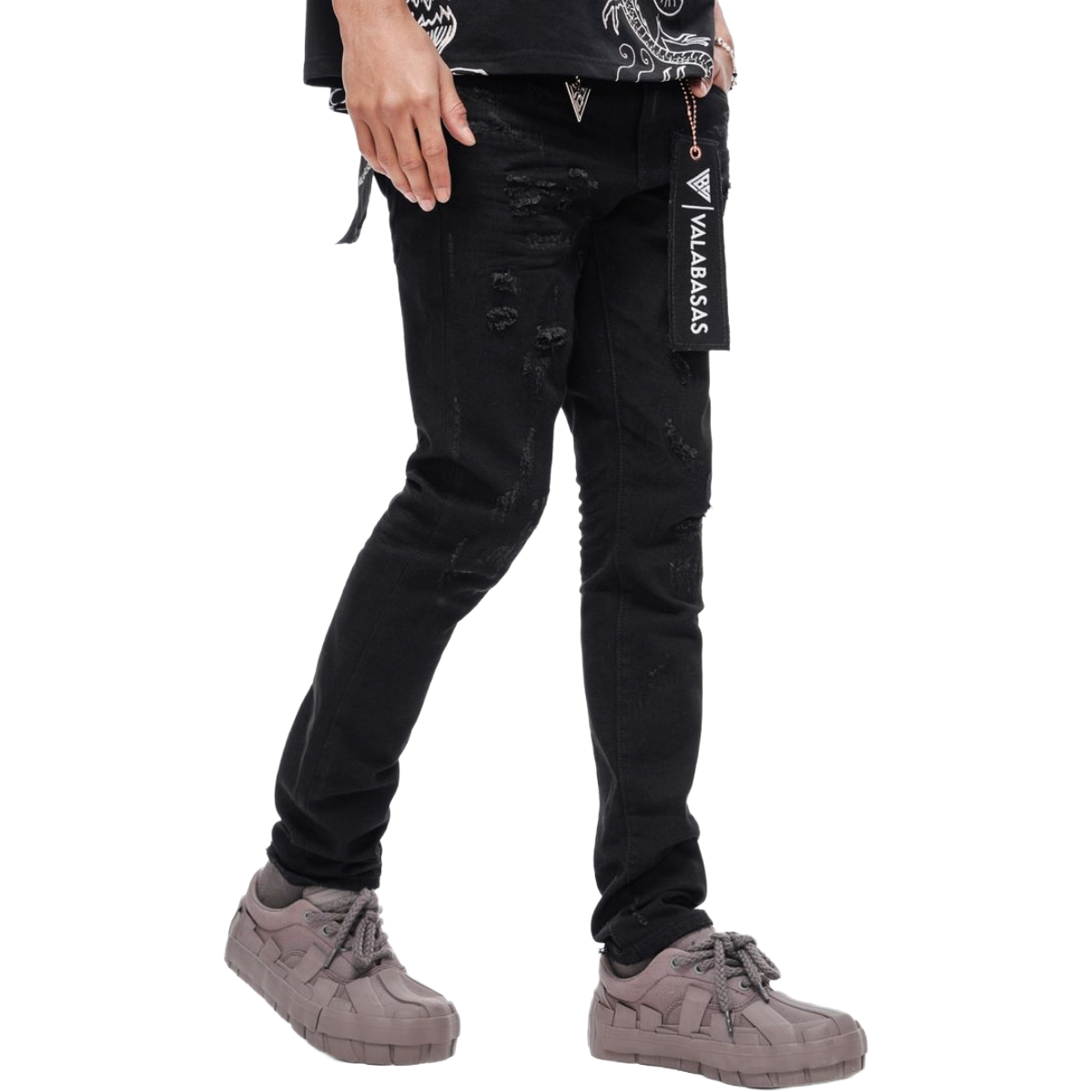 VALABASAS "COLLAGE" SKINNY DENIM (BLACK)