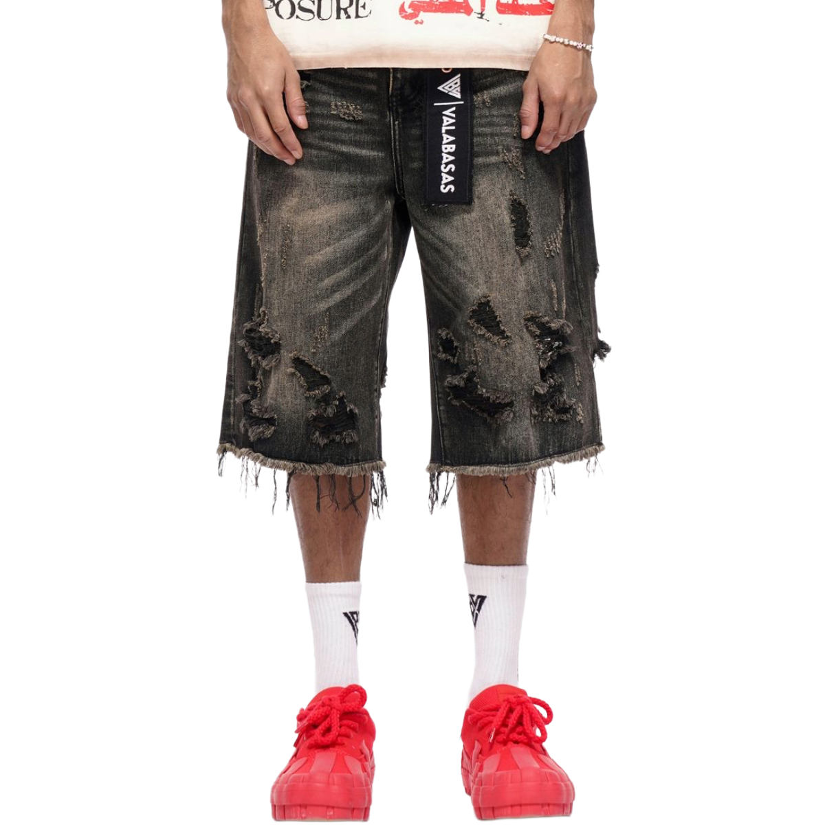 VALABASAS "SNAPPED" BAGGY DENIM SHORTS (GREY WASH)