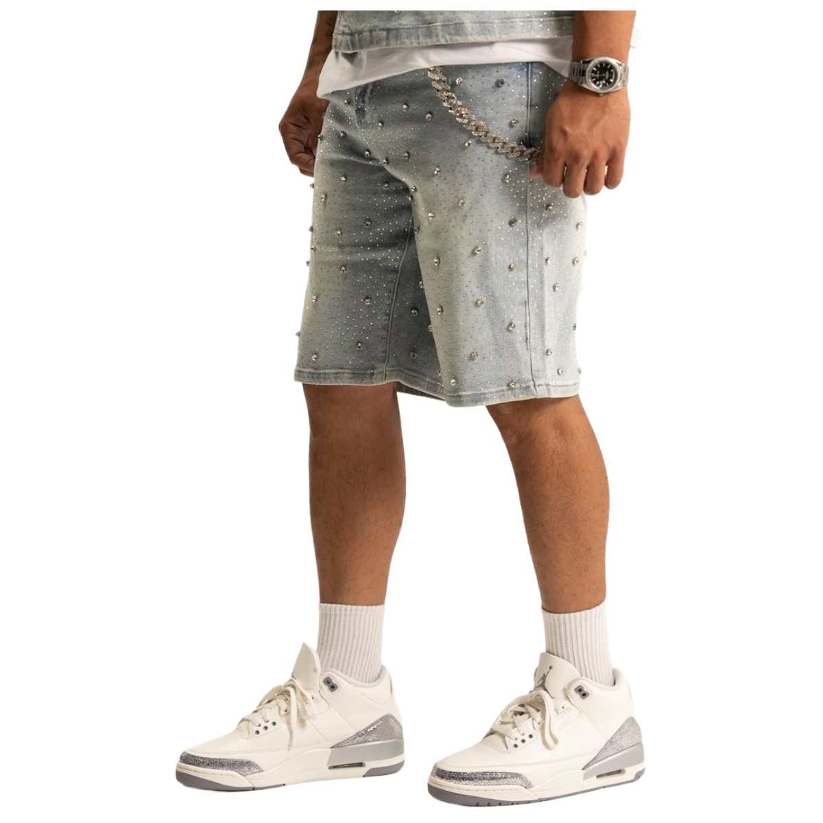 RVR 'EMBELLISHED' BLUE DENIM SHORTS