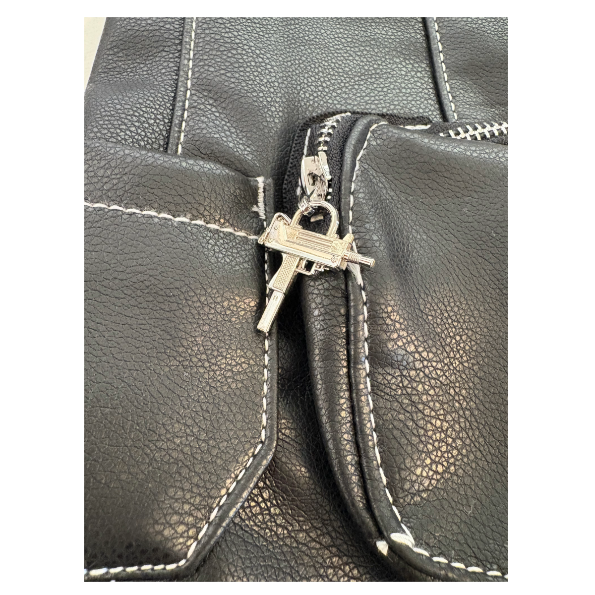 GUAPI OBSIDIAN BLACK LEATHER CARGO STACKED JEANS