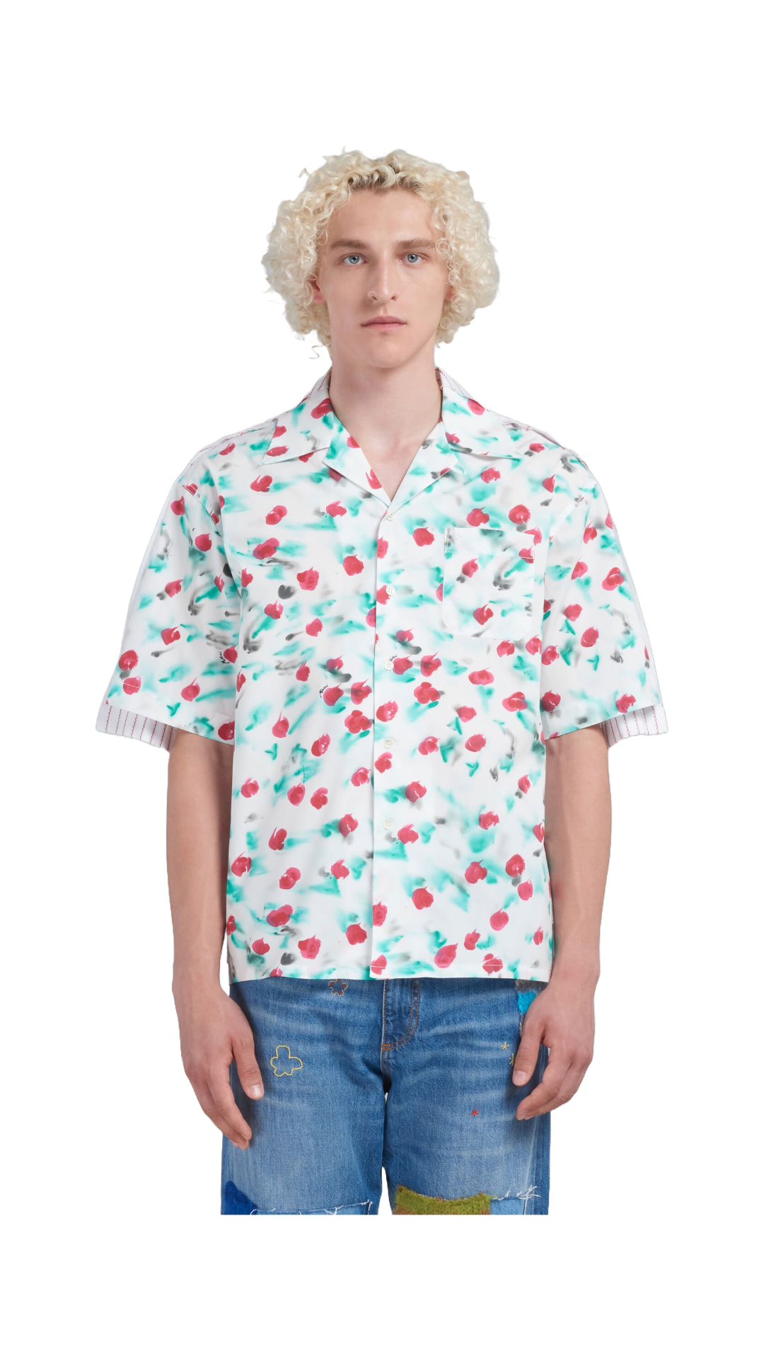 MARNI WHITE POPLIN BOWLING SHIRT WITH CONTRAST BACK