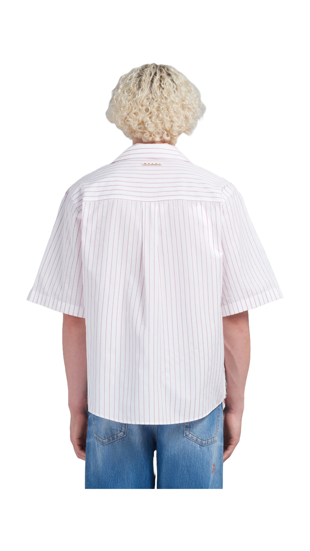 MARNI WHITE POPLIN BOWLING SHIRT WITH CONTRAST BACK