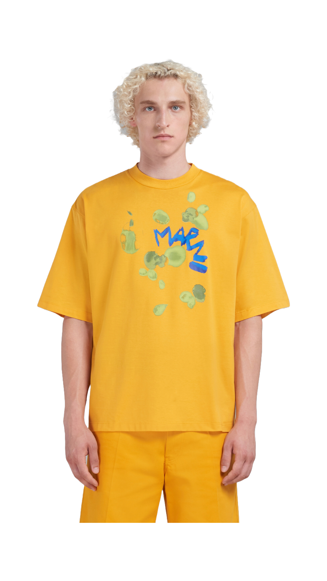 MARNI ORANGE BIO COTTON T-SHIRT WITH MARNI DRIPPING PRINT