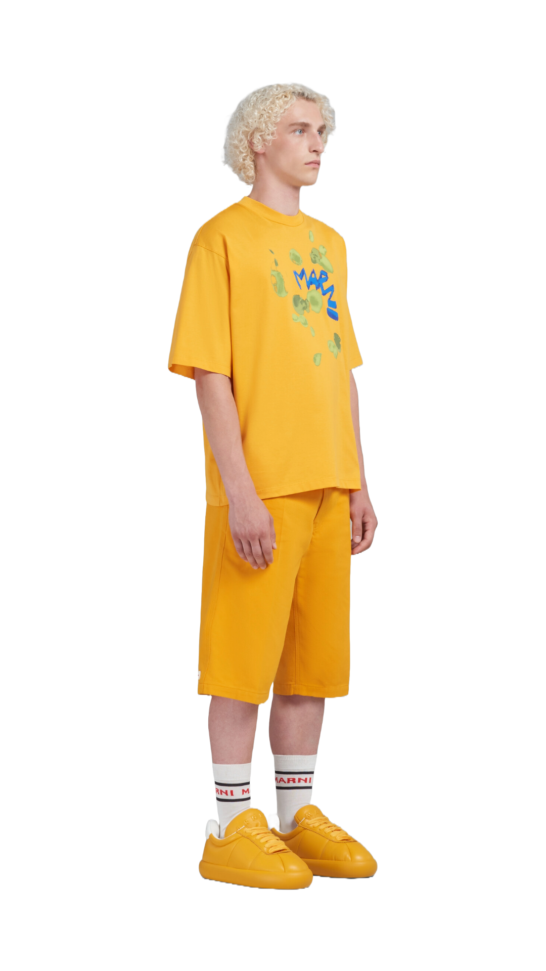 MARNI ORANGE BIO COTTON T-SHIRT WITH MARNI DRIPPING PRINT