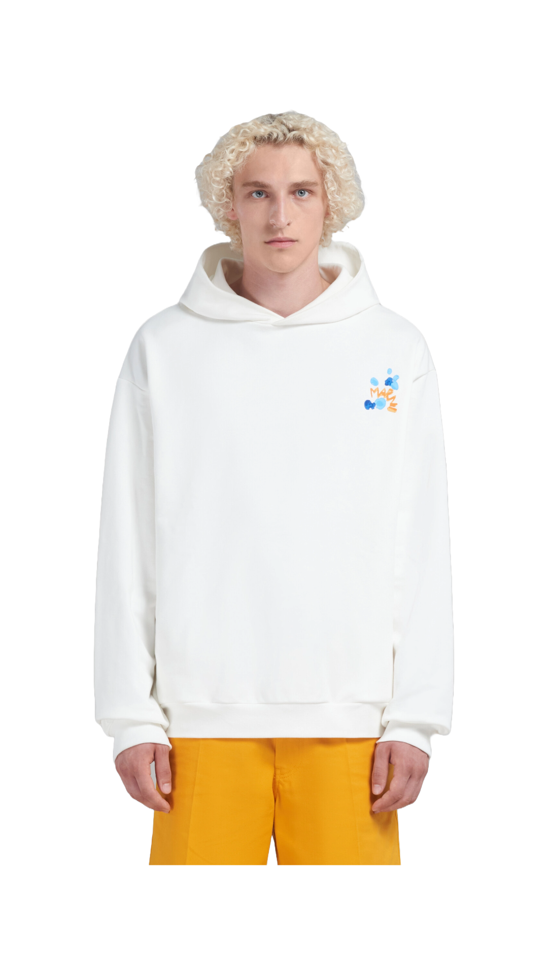 MARNI WHITE BIO COTTON HOODIE WITH MARNI DRIPPING PRINT