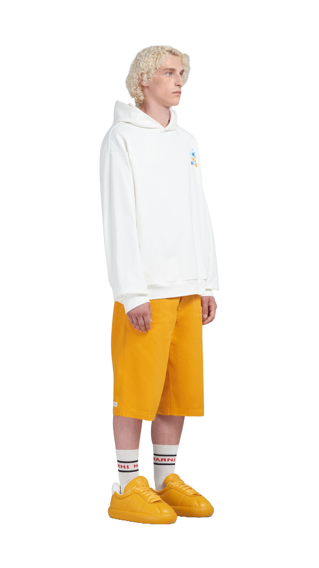 MARNI WHITE BIO COTTON HOODIE WITH MARNI DRIPPING PRINT