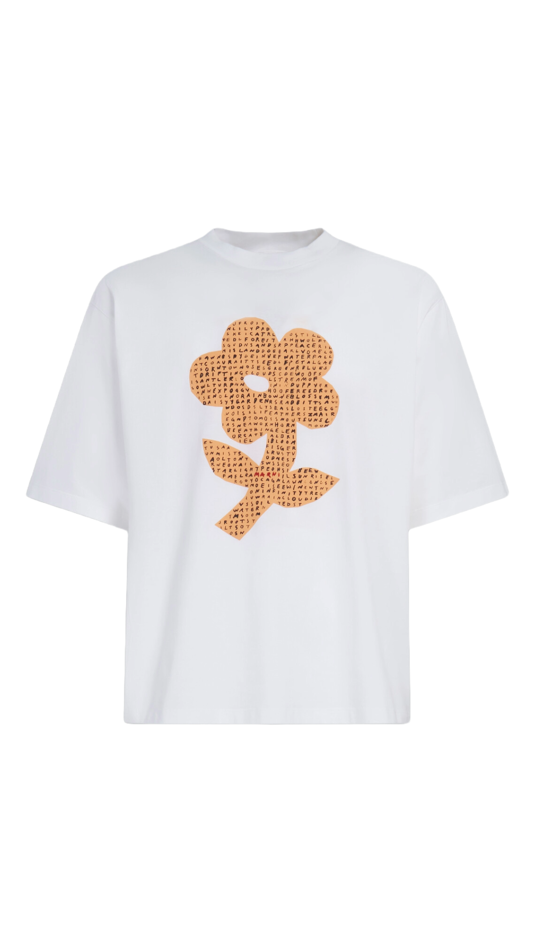 MARNI WHITE BIO COTTON T-SHIRT WITH WORDSEARCH FLOWER PRINT