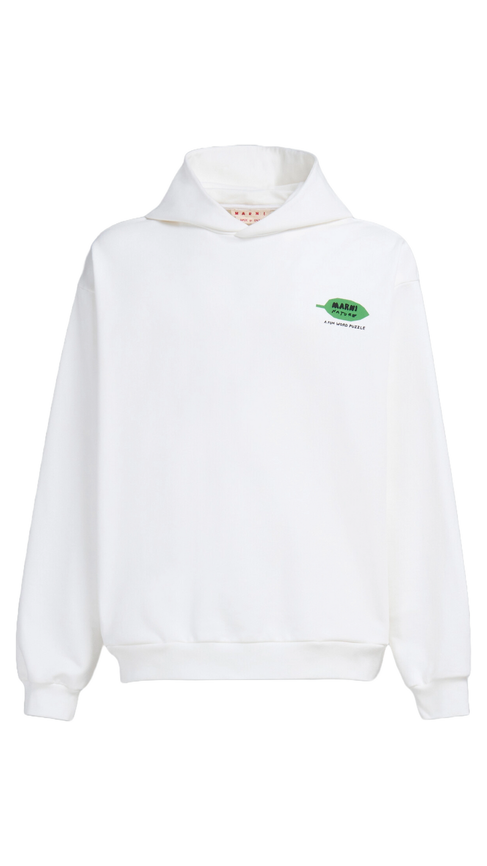 MARNI WHITE BIO COTTON HOODIE WITH WORDSEARCH FLOWER PRINT