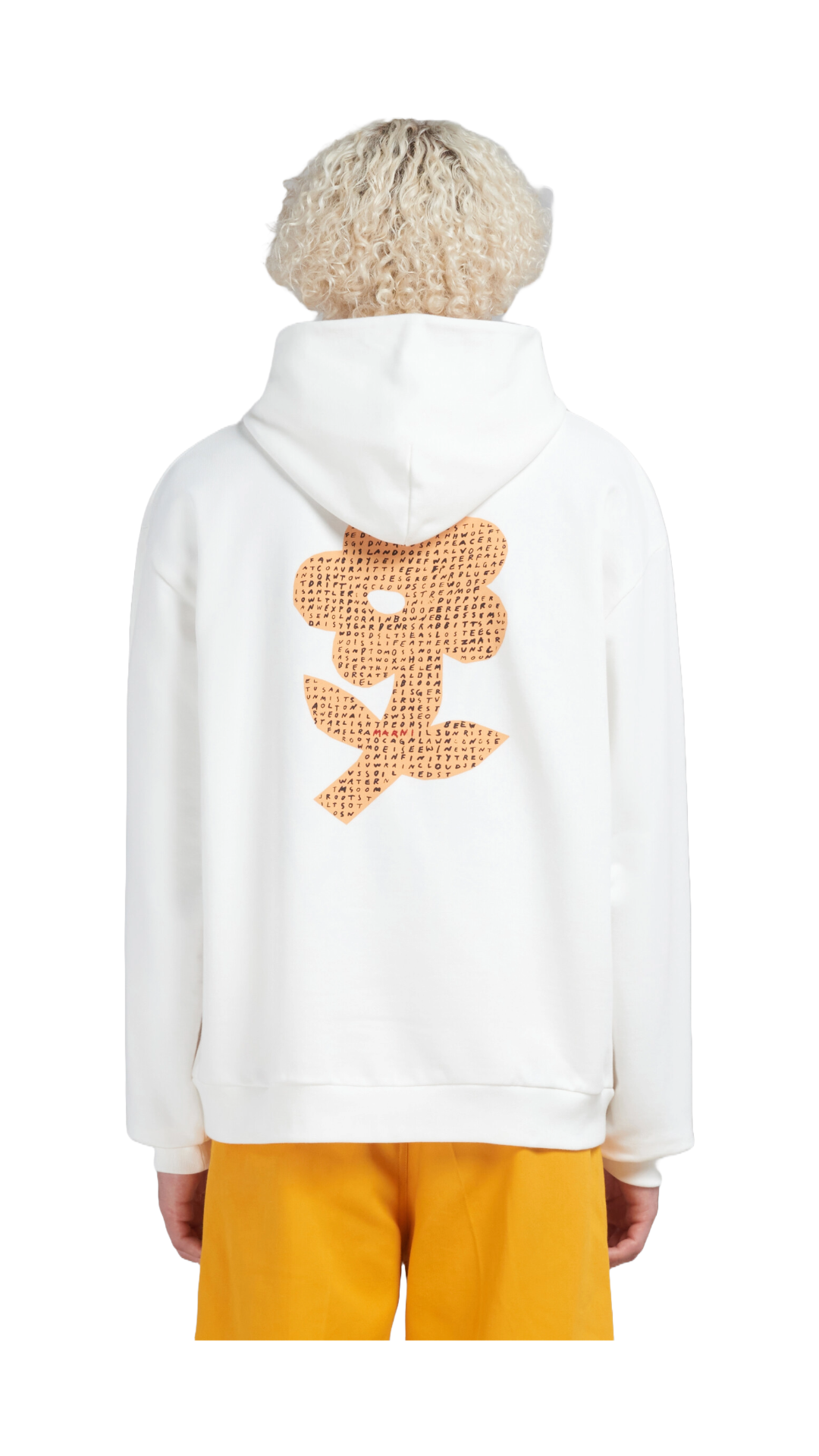 MARNI WHITE BIO COTTON HOODIE WITH WORDSEARCH FLOWER PRINT