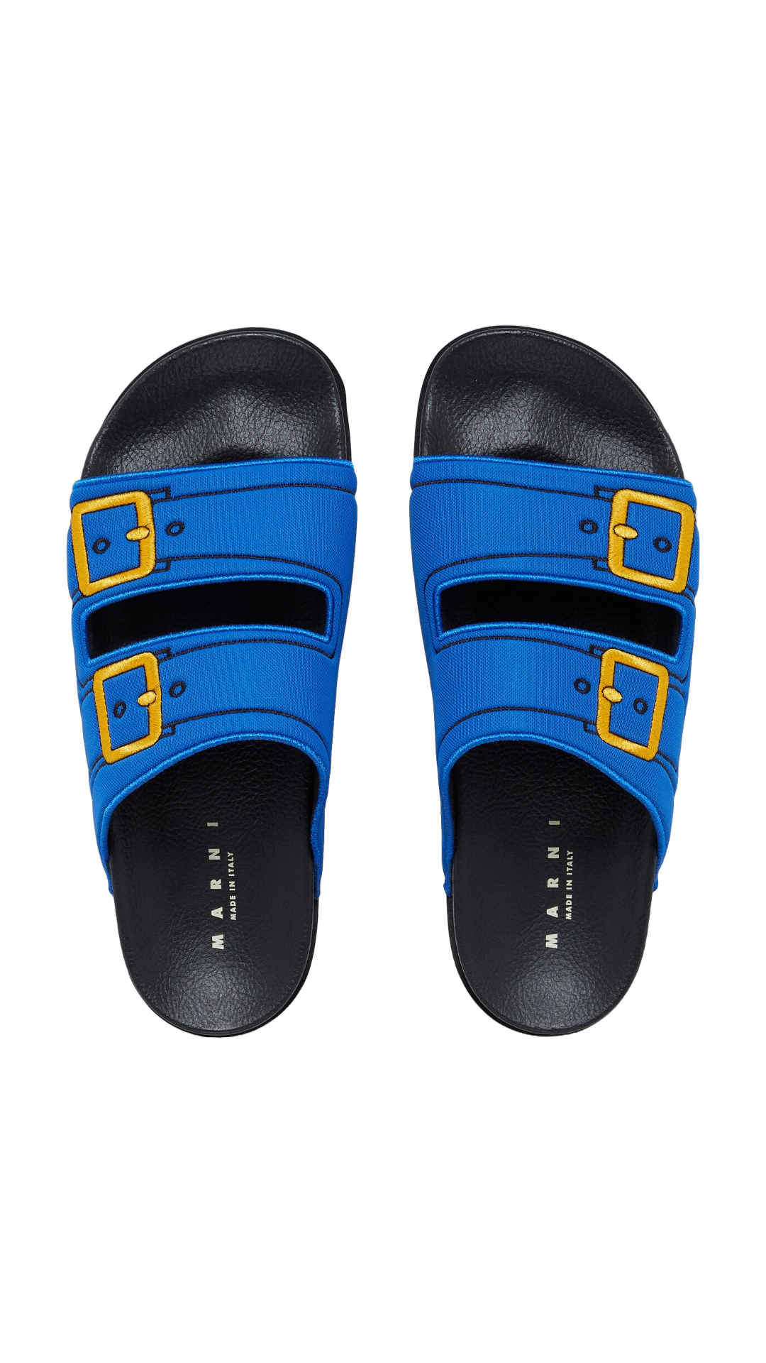 MARNI BLUE TROMPE L'OEIL SLIDER WITH EMBROIDERED BUCKLES