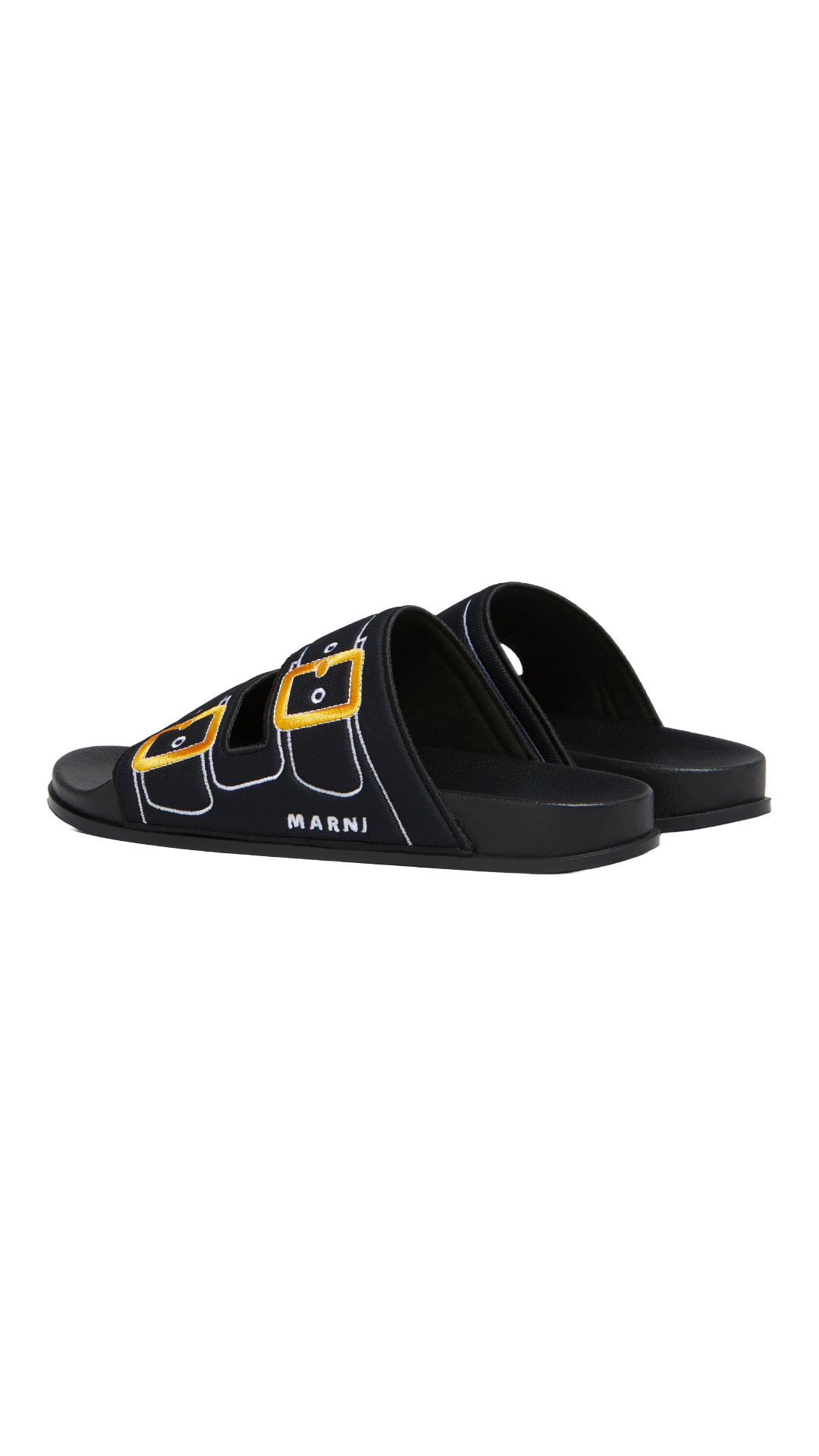 MARNI BLACK TROMPE L'OEIL SLIDER WITH EMBROIDERED BUCKLES