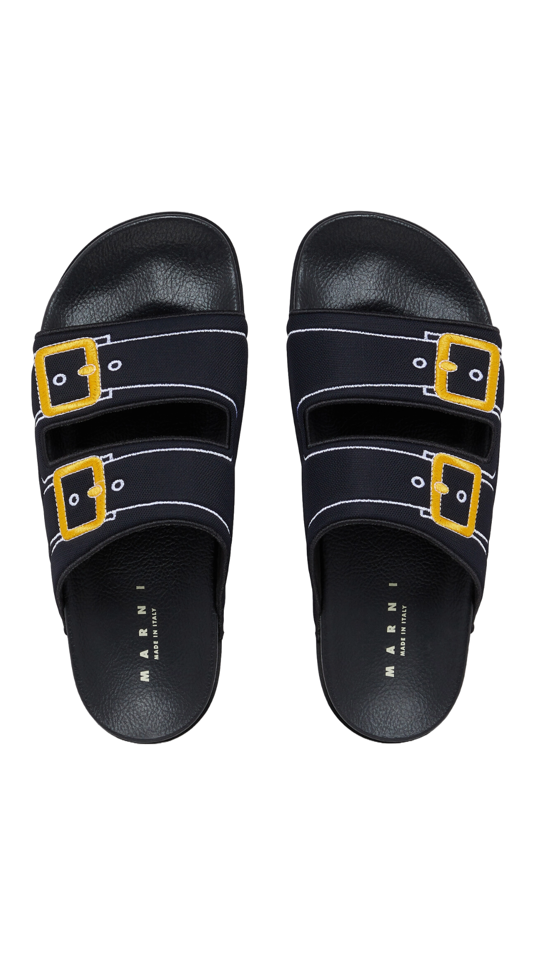 MARNI BLACK TROMPE L'OEIL SLIDER WITH EMBROIDERED BUCKLES