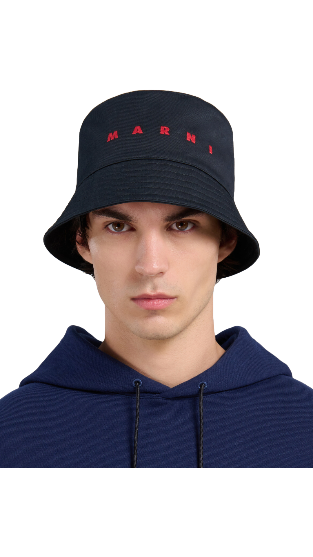 MARNI BLACK BIO GABARDINE BUCKET HAT WITH EMBROIDERED LOGO